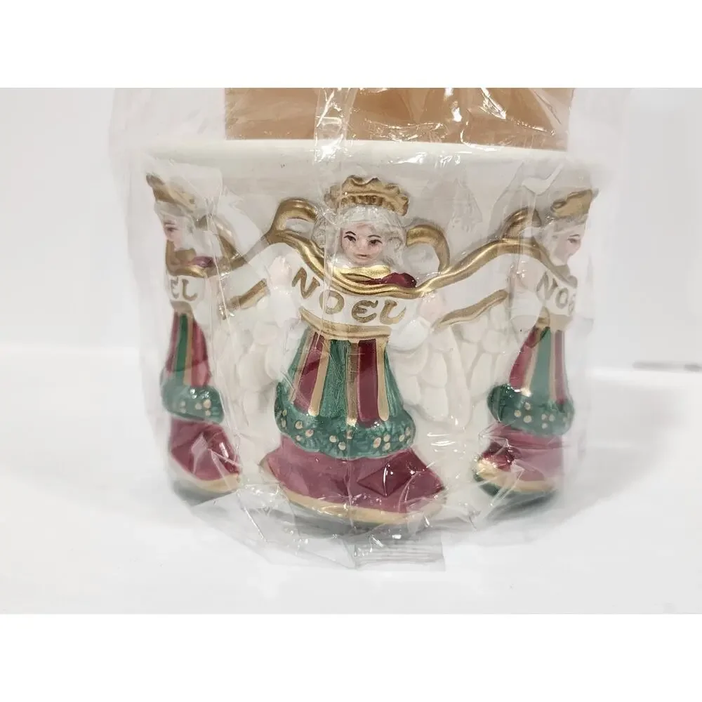 Vintage Fitz And Floyd Pillar Candle Holder Pedestal Angels Noel with Candle NEW